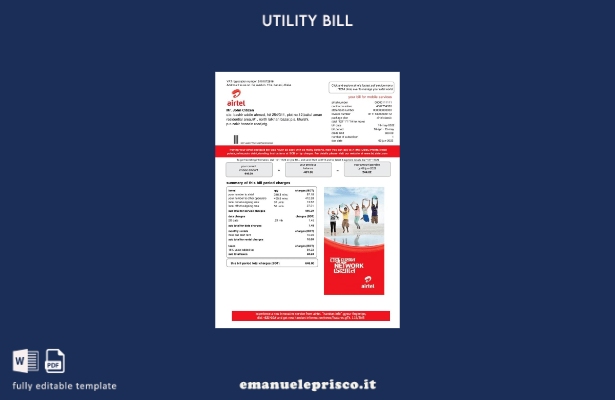 modello word di bolletta dei servizi di telecomunicazione India Airtel in stile 